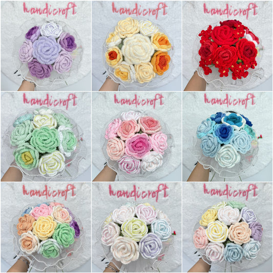 macaron in flowers - handicroft special roses crochet flower bouquet ‧₊˚ 🌹