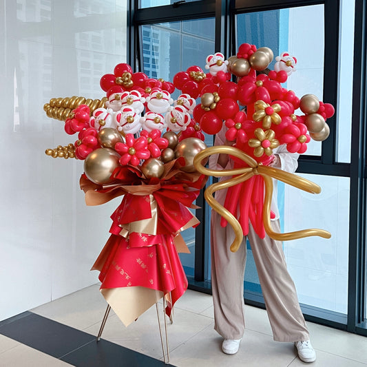 [FREE DELIVERY] red & gold paws of prosperity & fortune congratulatory balloon stand & flower bouquet set ° 🌹💸✨☆💫°