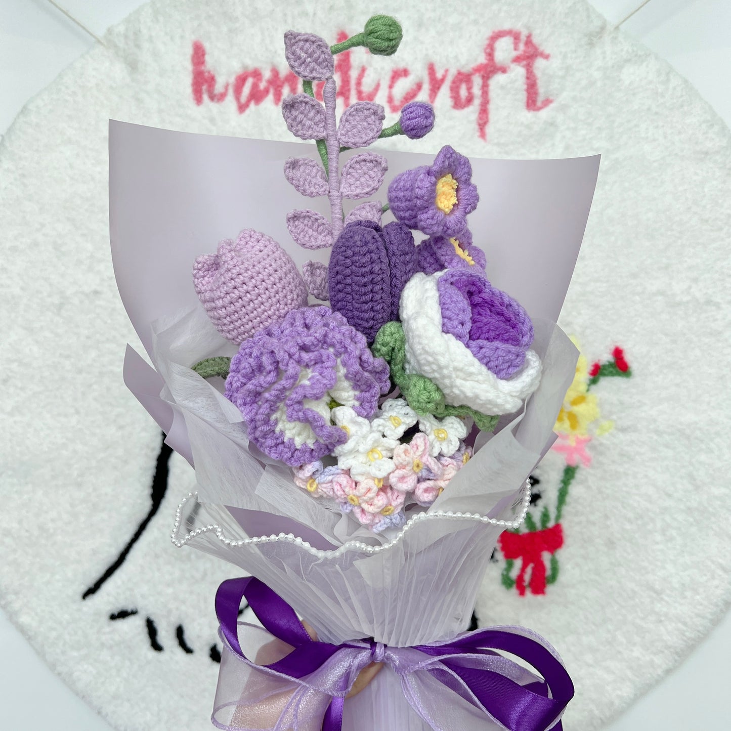 grape glow - purple crochet flower bouquet ₊˚ʚ ᗢ₊˚✧ ﾟ.🍇