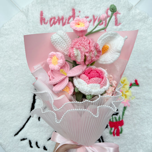 marshmallow - pink & white crochet flower bouquet 🎀