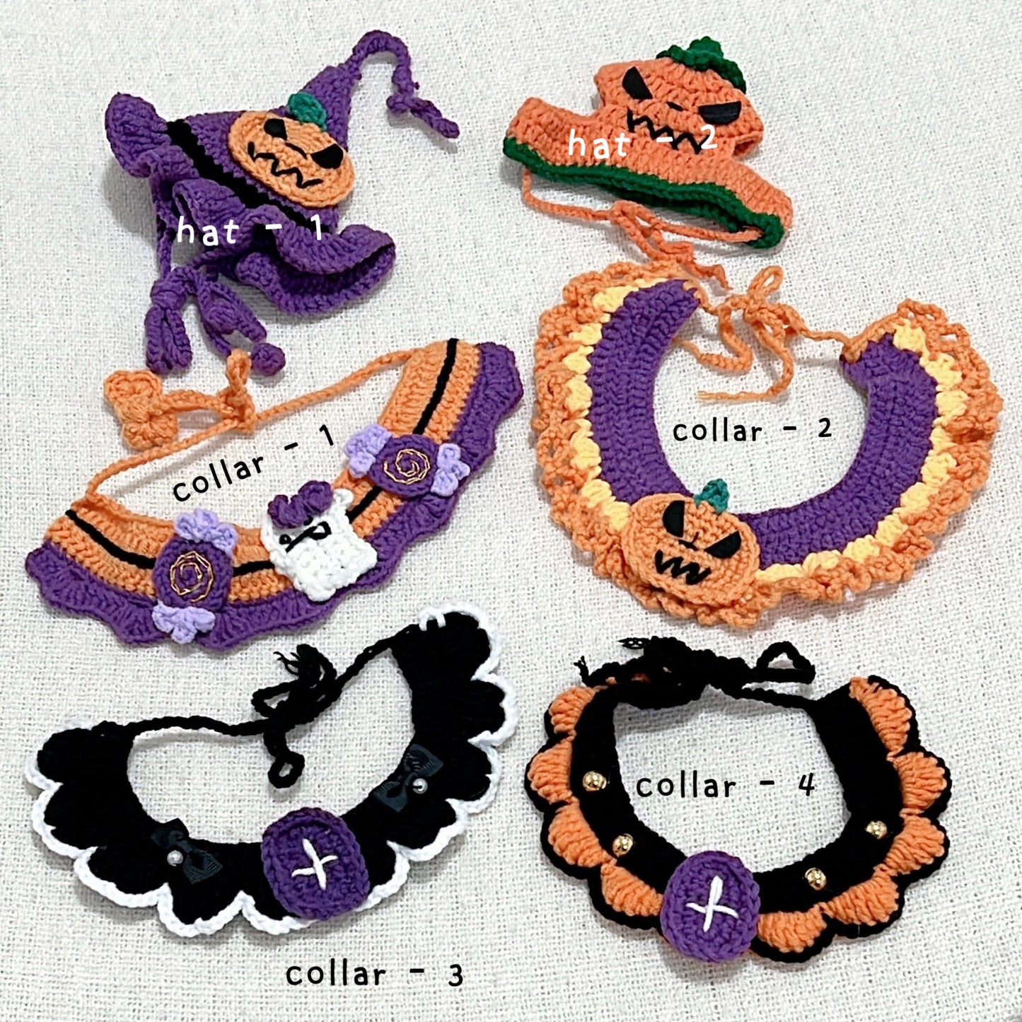 crochet pet collar & hat - HALLOWEEN ☾⋆⁺₊🎃´₊⁺~
