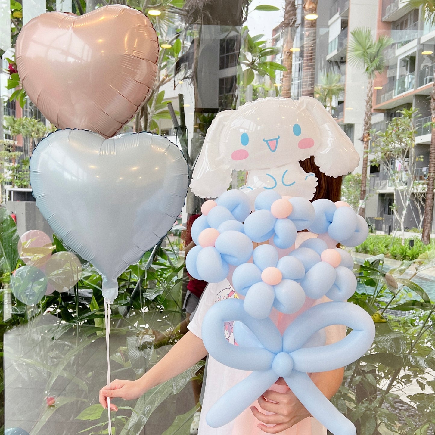 baby blue & pink cinnamoroll flower balloon set ໒꒰ྀིᵔ ᵕ ᵔ ꒱ྀི১