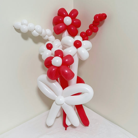red & white flower balloon bouquet  ‧₊🍒🤍⋅˚✮
