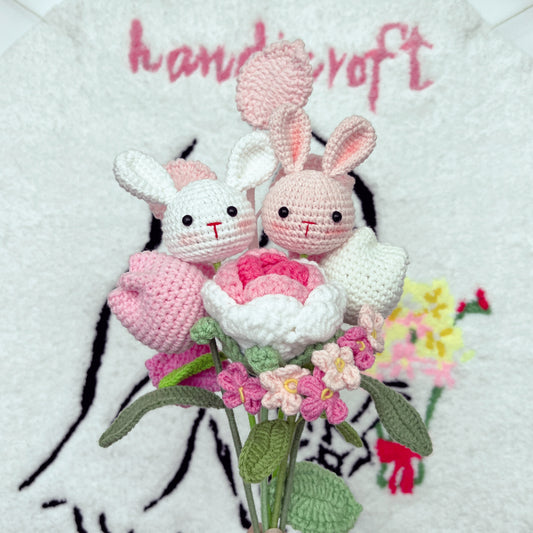 animal character crochet flower bouquet
