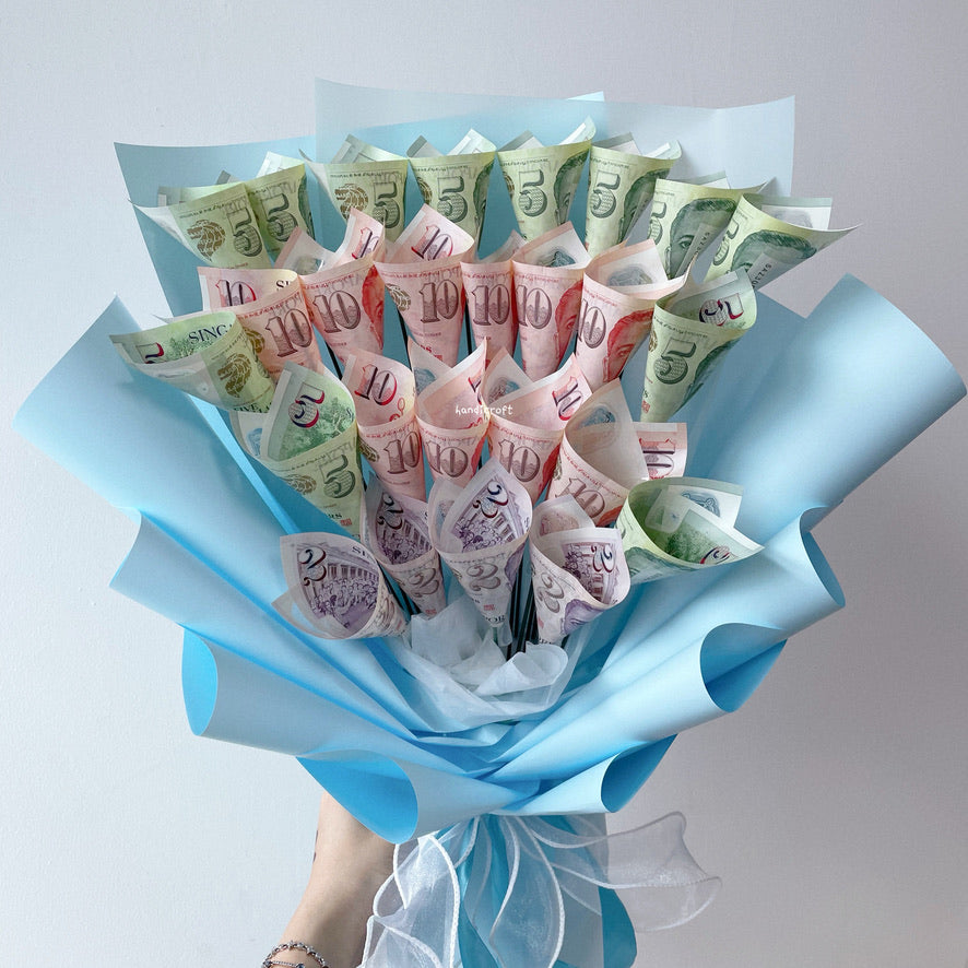 cash money flower bouquet in blue