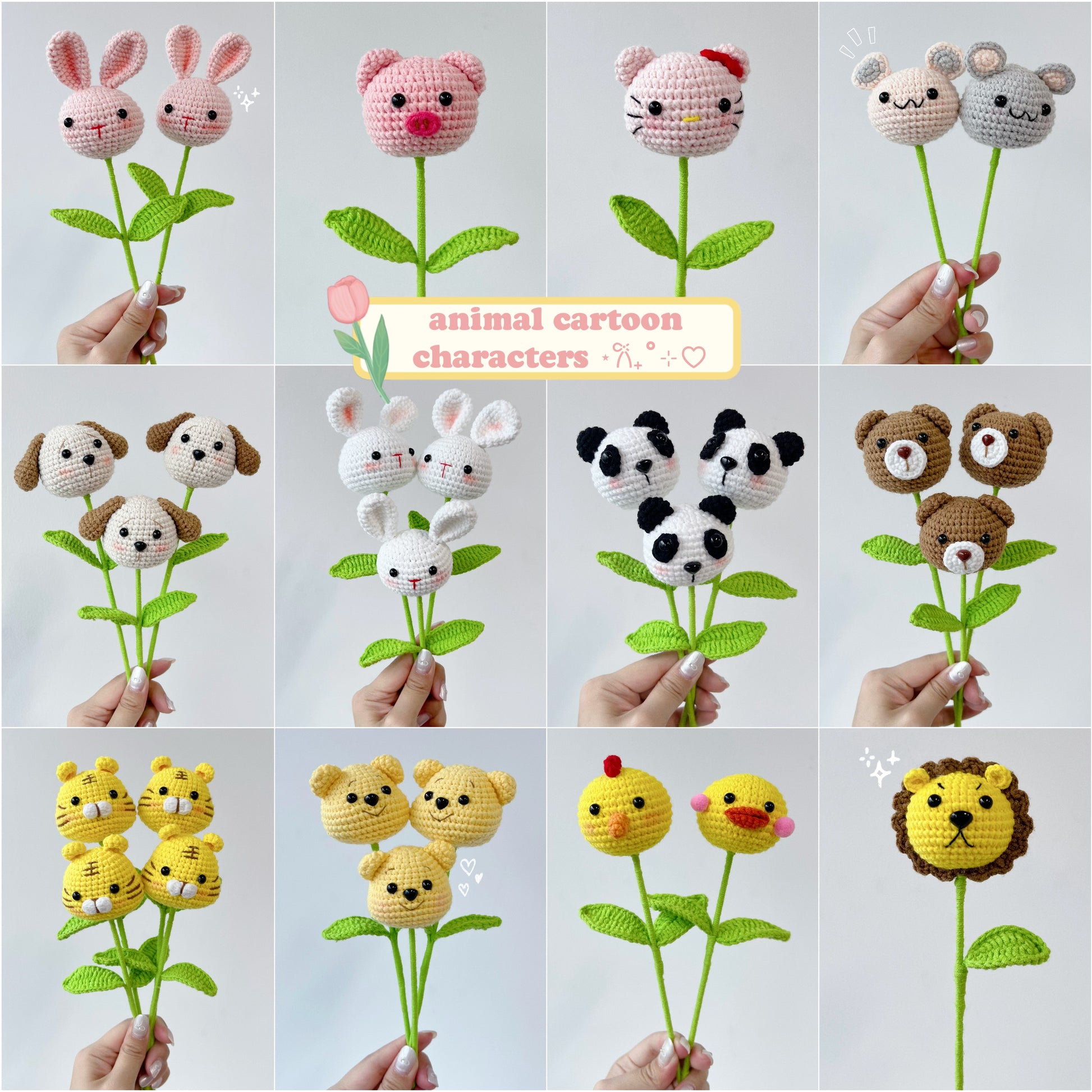 crochet cartoon character animal single stalk flower 4