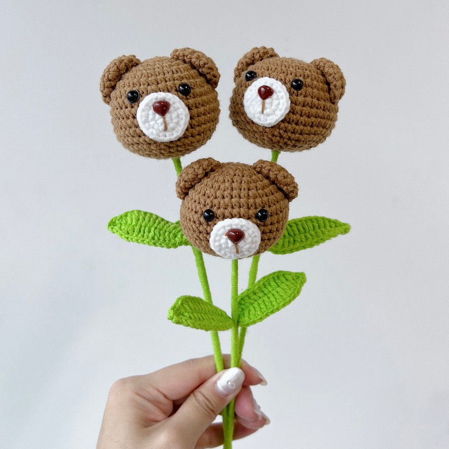 crochet cartoon character animal single stalk flower bear