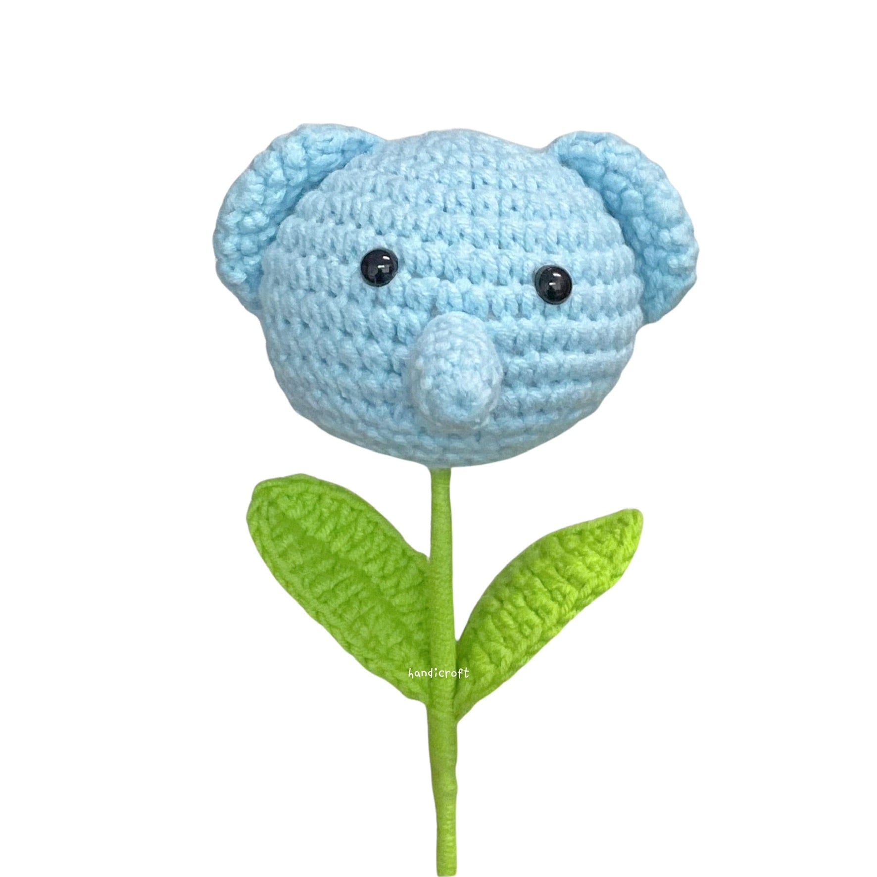 crochet cartoon character animal single stalk flower blue elephant