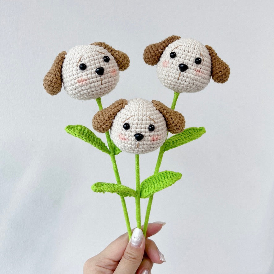 crochet cartoon character animal single stalk flower dog