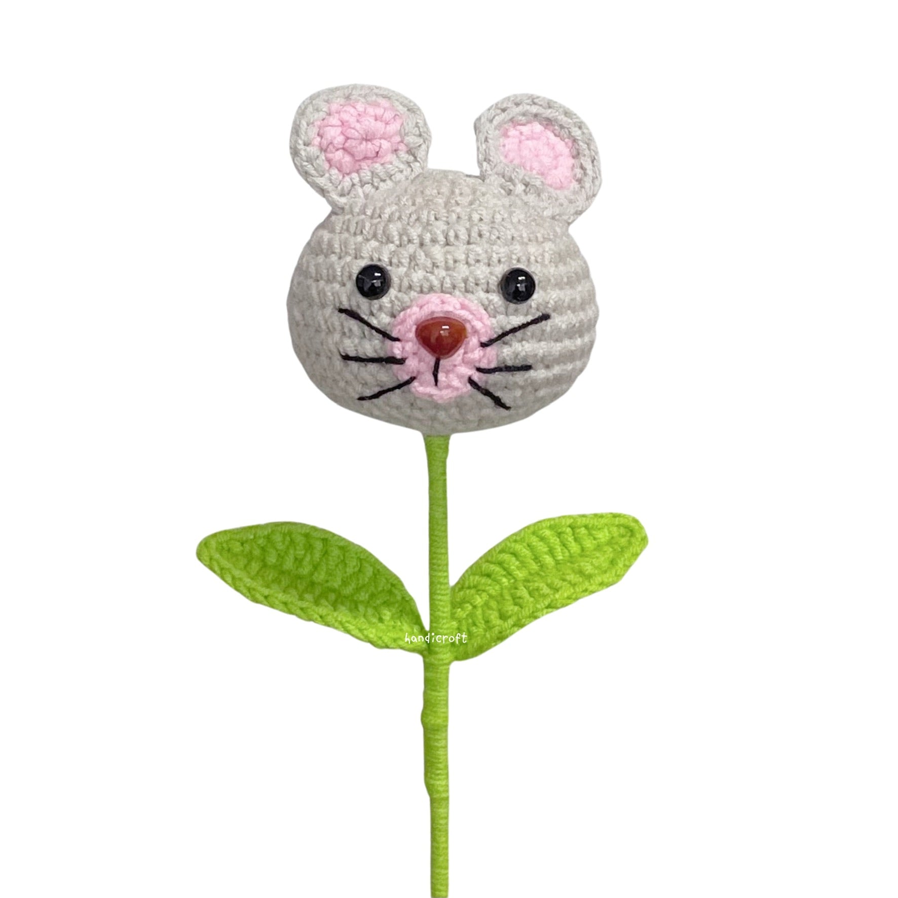 crochet cartoon character animal single stalk flower mouse