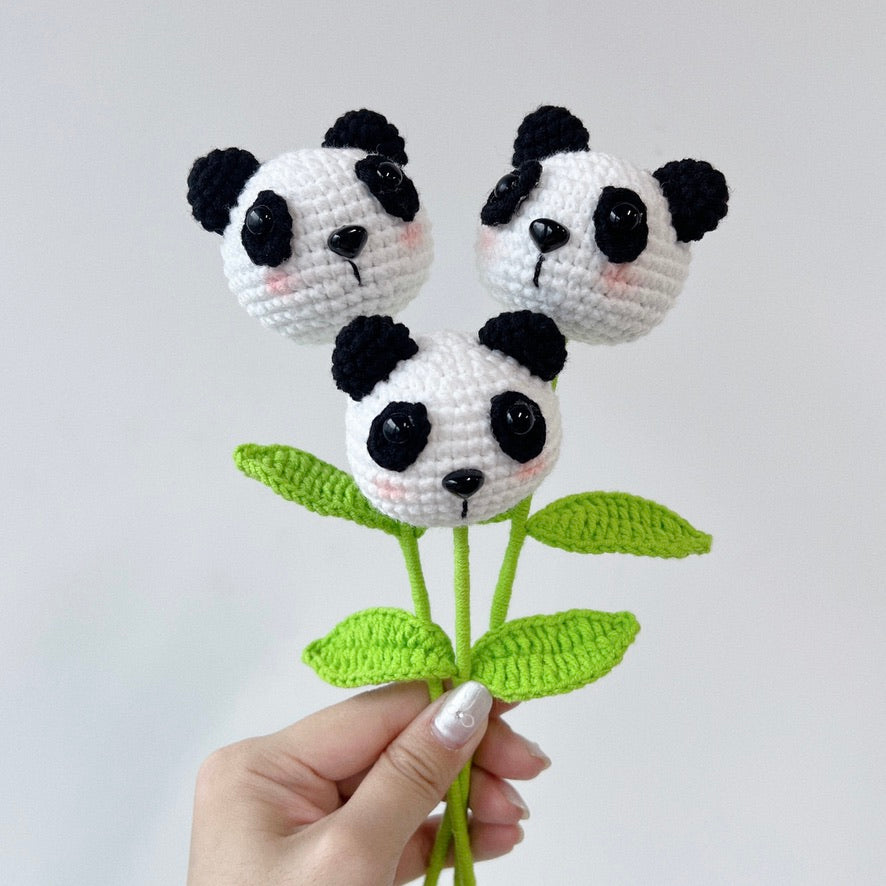crochet cartoon character animal single stalk flower panda