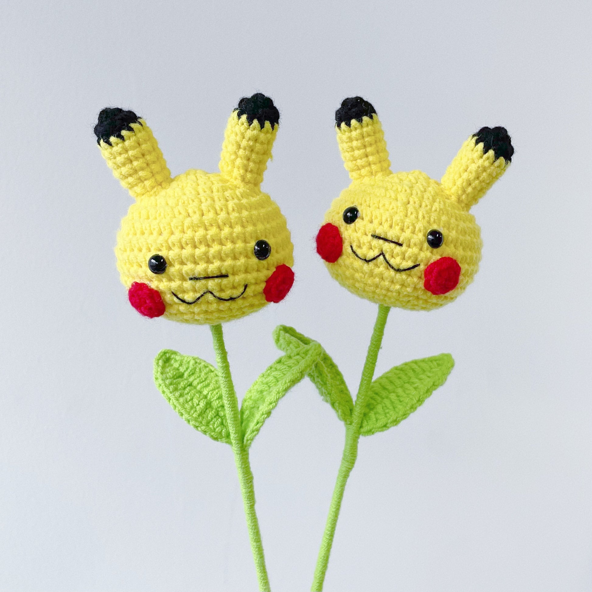 crochet cartoon character animal single stalk flower pikachu