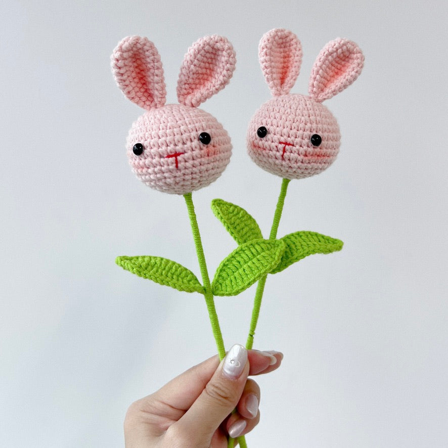 crochet cartoon character animal single stalk flower pink rabbit