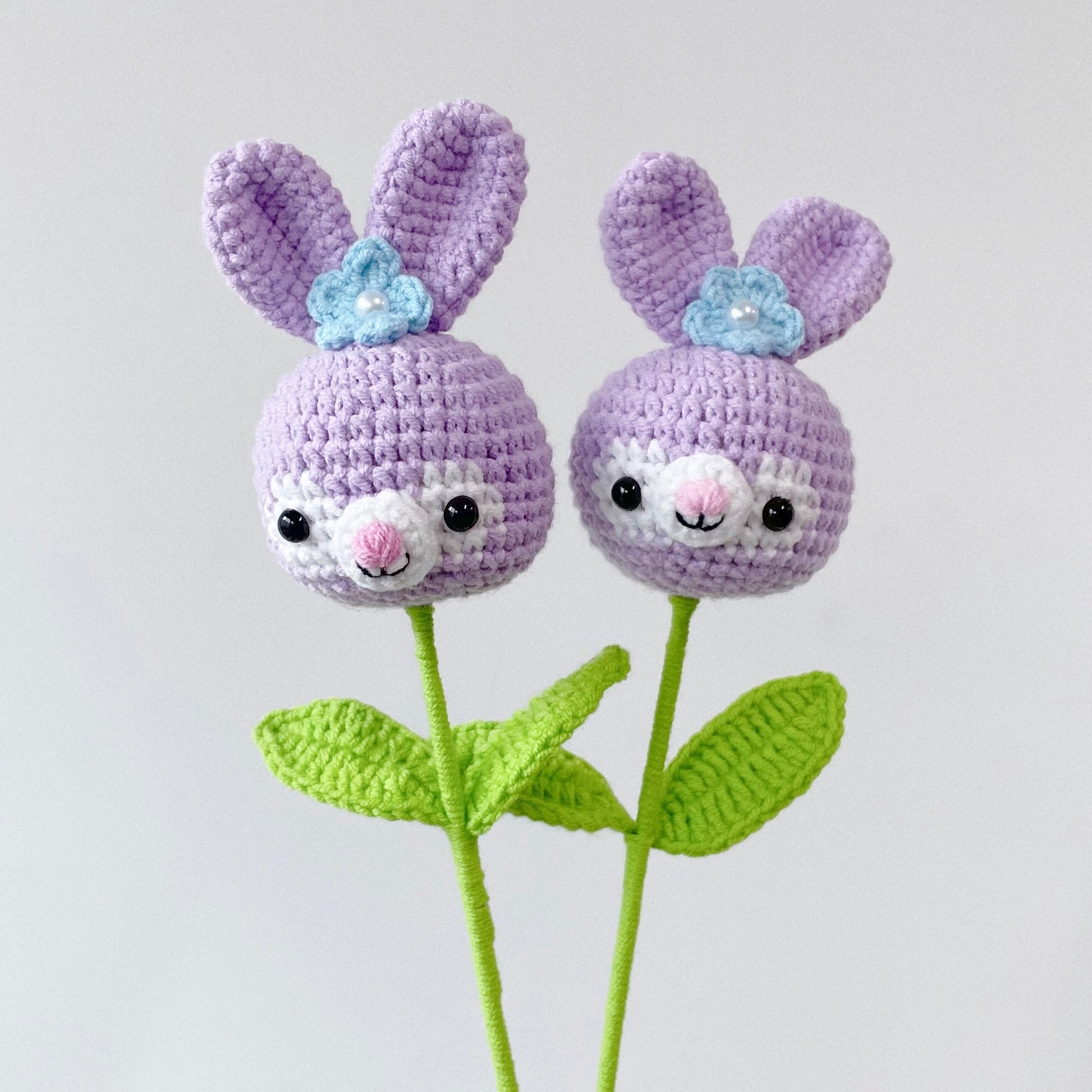 crochet cartoon character animal single stalk flower purple rabbit stellalou