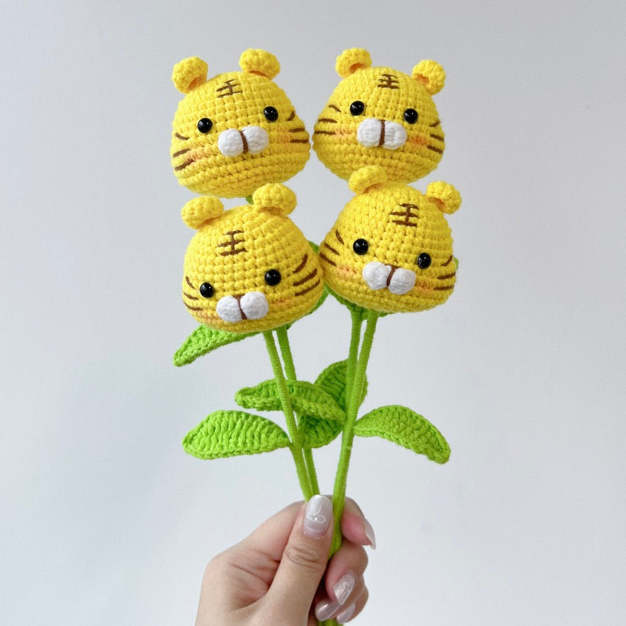crochet cartoon character animal single stalk flower tiger