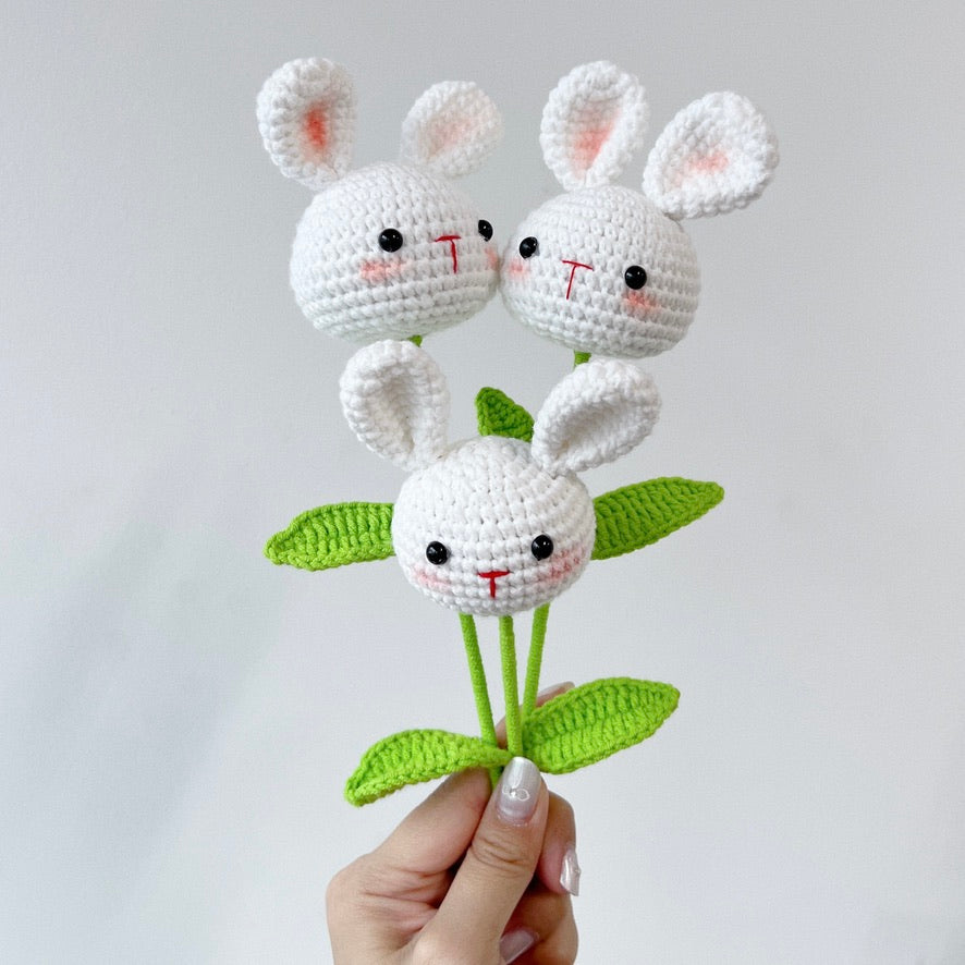 crochet cartoon character animal single stalk flower white rabbit