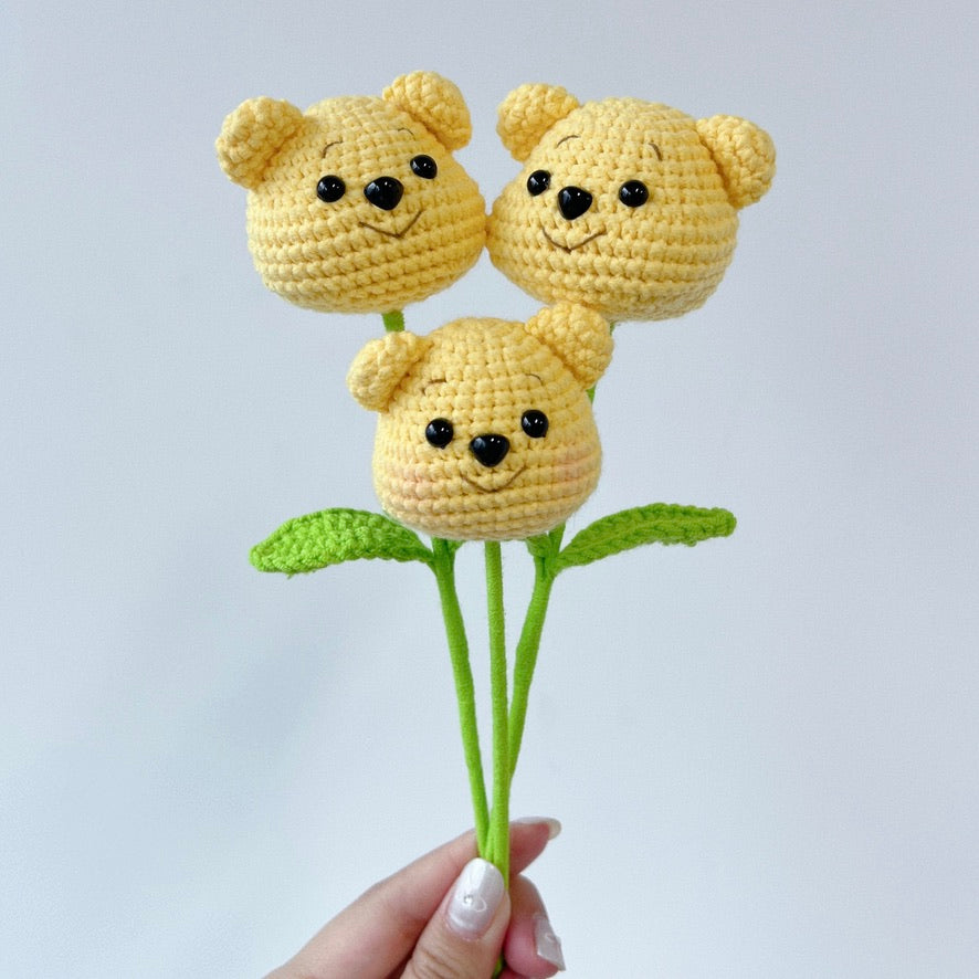 crochet cartoon character animal single stalk flower winnie the pooh