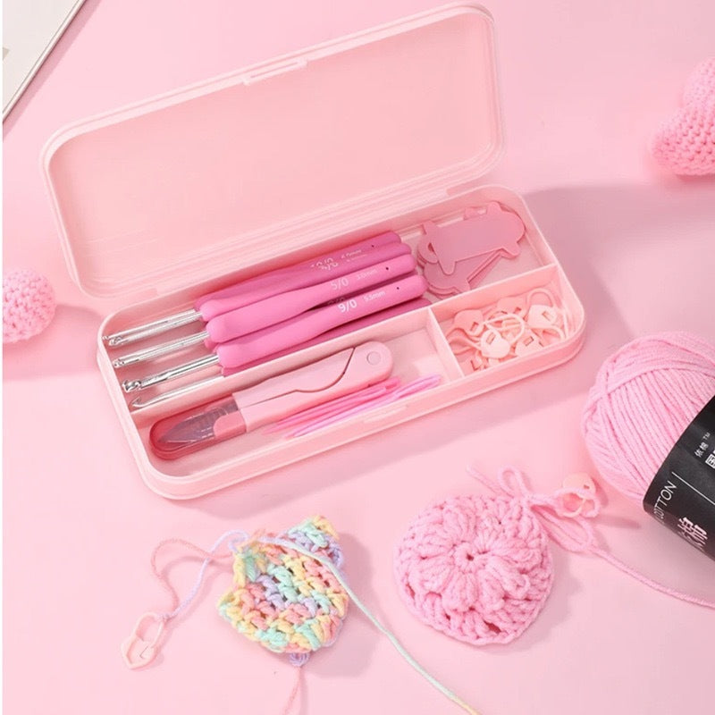crochet hook set 9pcs 2.0mm–6.0mm pastel pink with case