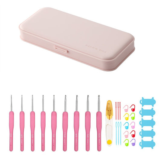 crochet hook set 9pcs 2.0mm–6.0mm pastel pink with case