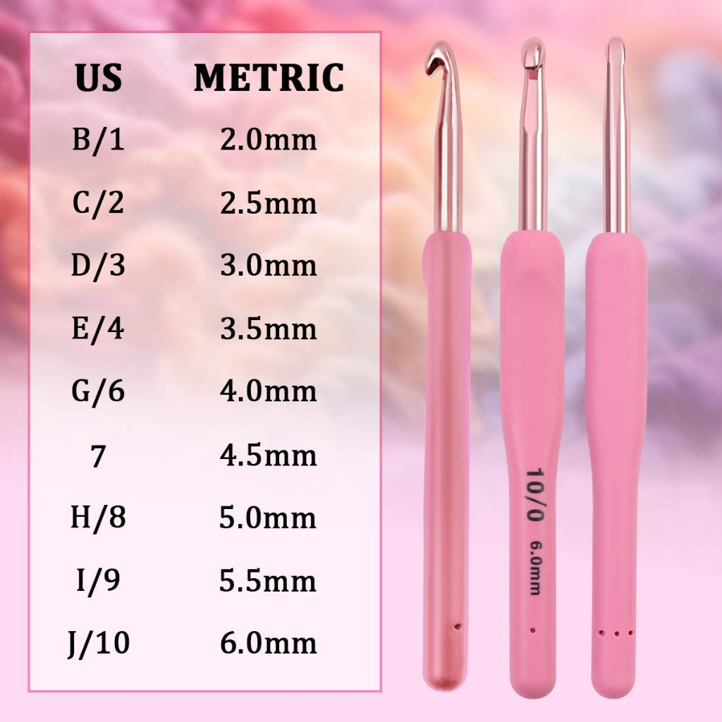 crochet hook set 9pcs 2.0mm–6.0mm pink no case