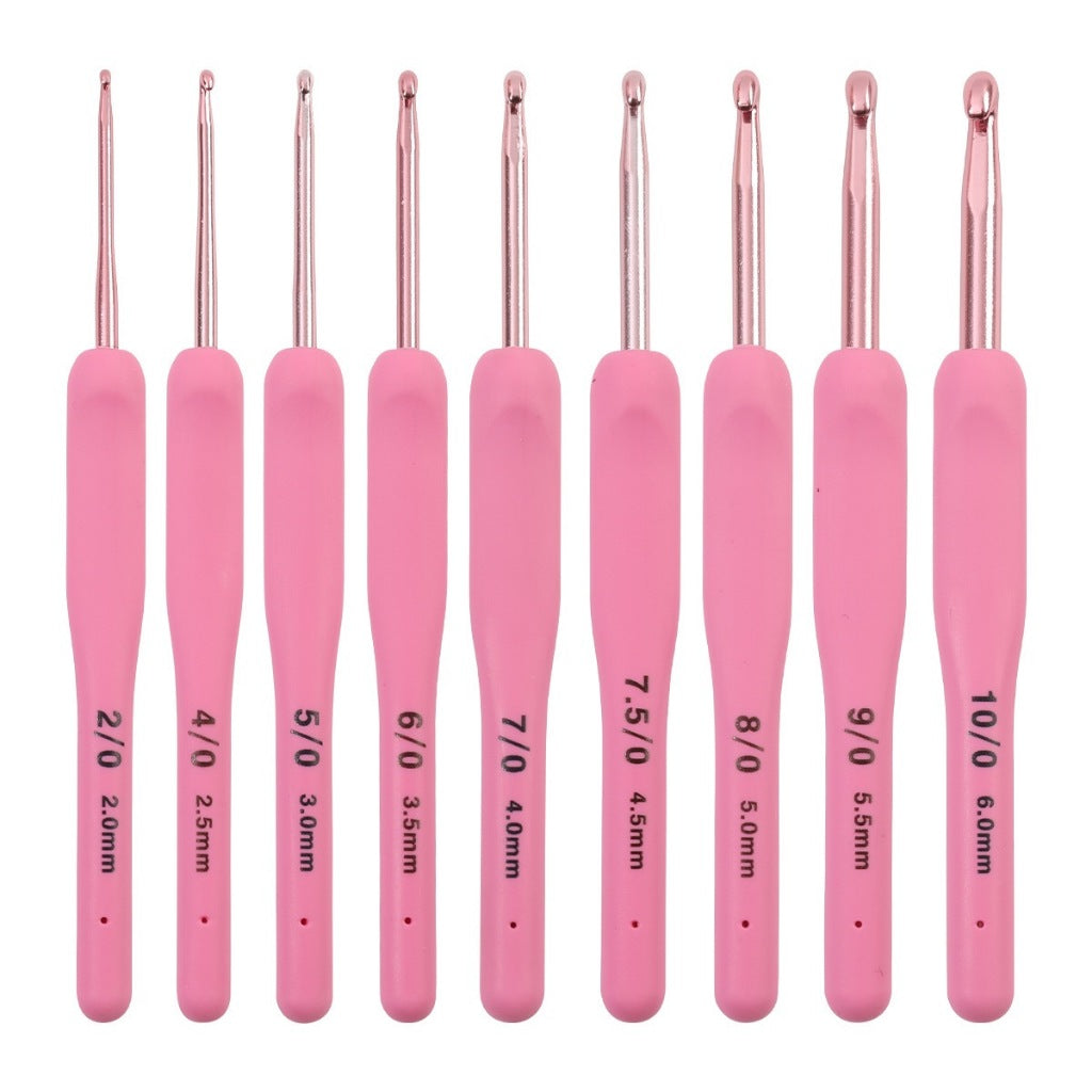 crochet hook set 9pcs 2.0mm–6.0mm pink no case