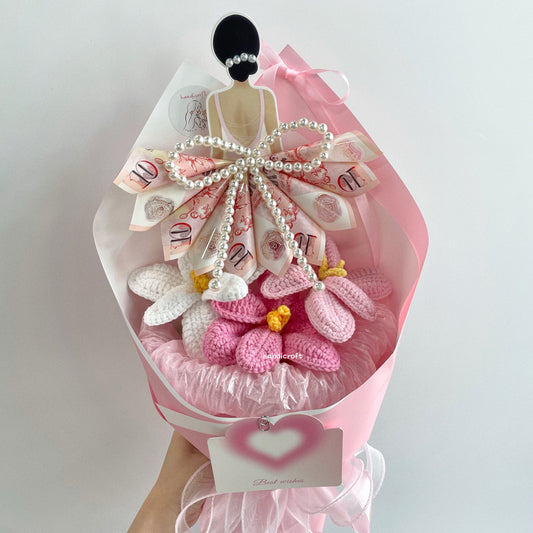 handicroft cash money crochet flower bouquet for every occasion dressed to bloom pink