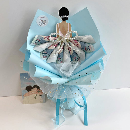 handicroft cash money flower bouquet for every occasion dressed to impress $50 notes blue