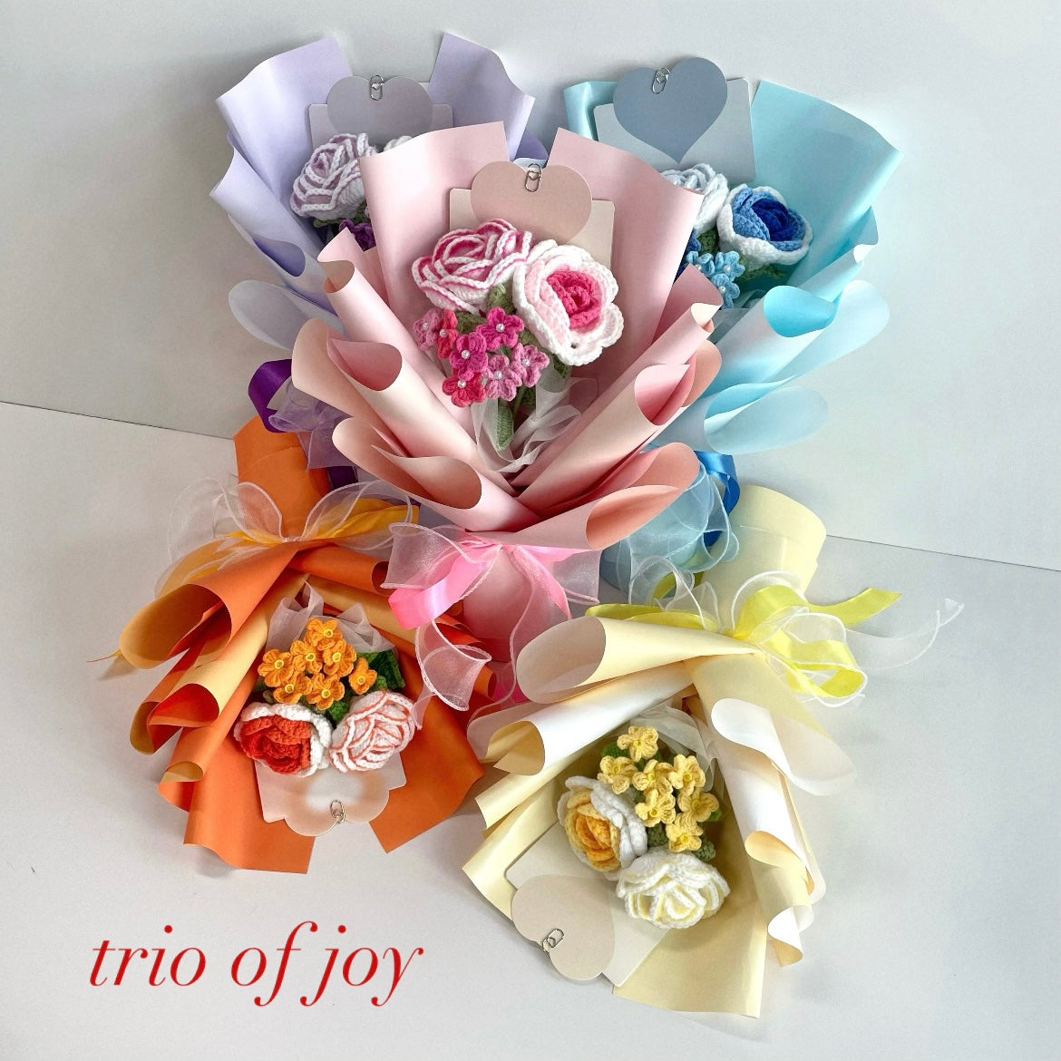 handicroft crochet flower bouquet trio of joy