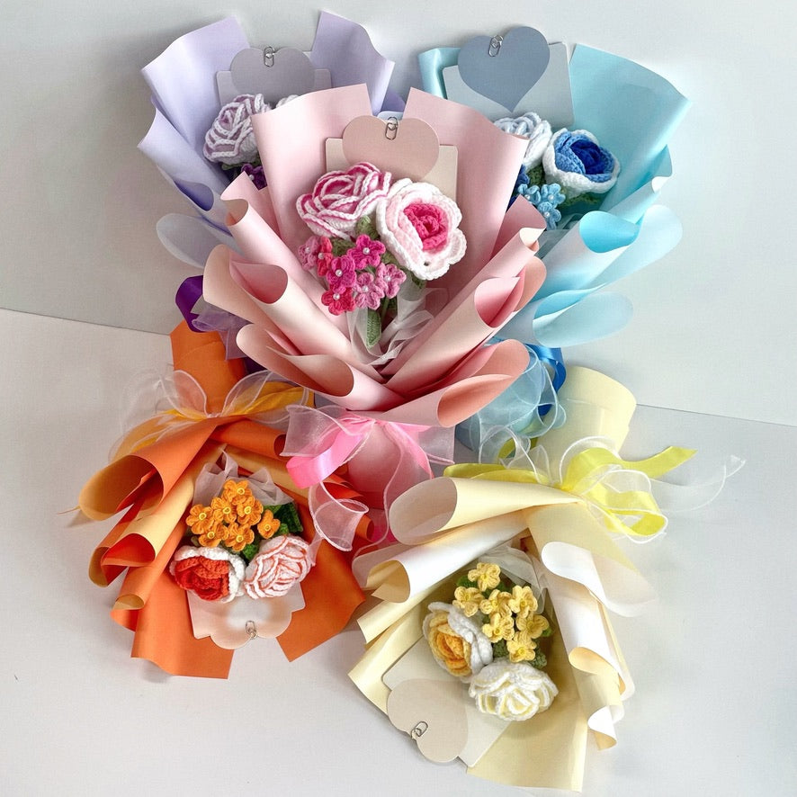 handicroft crochet flower bouquet trio of joy