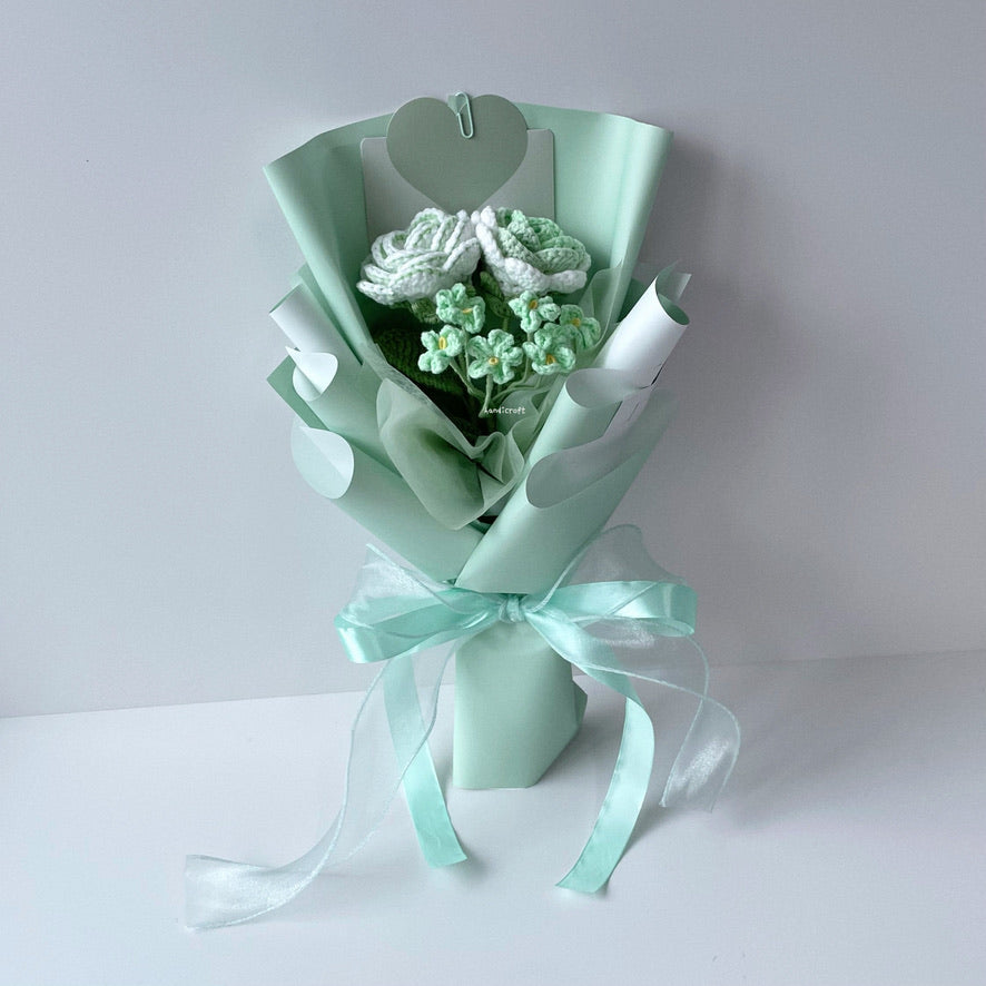 handicroft crochet flower bouquet trio of joy in green