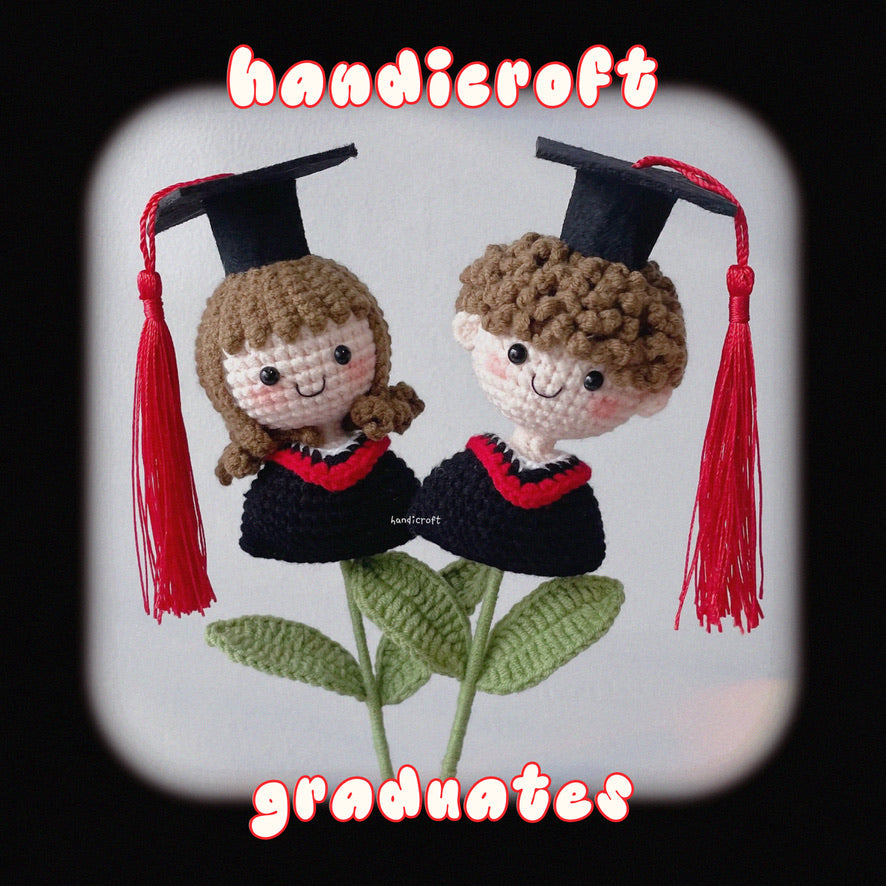 handicroft crochet graduate doll half body girl and boy grads