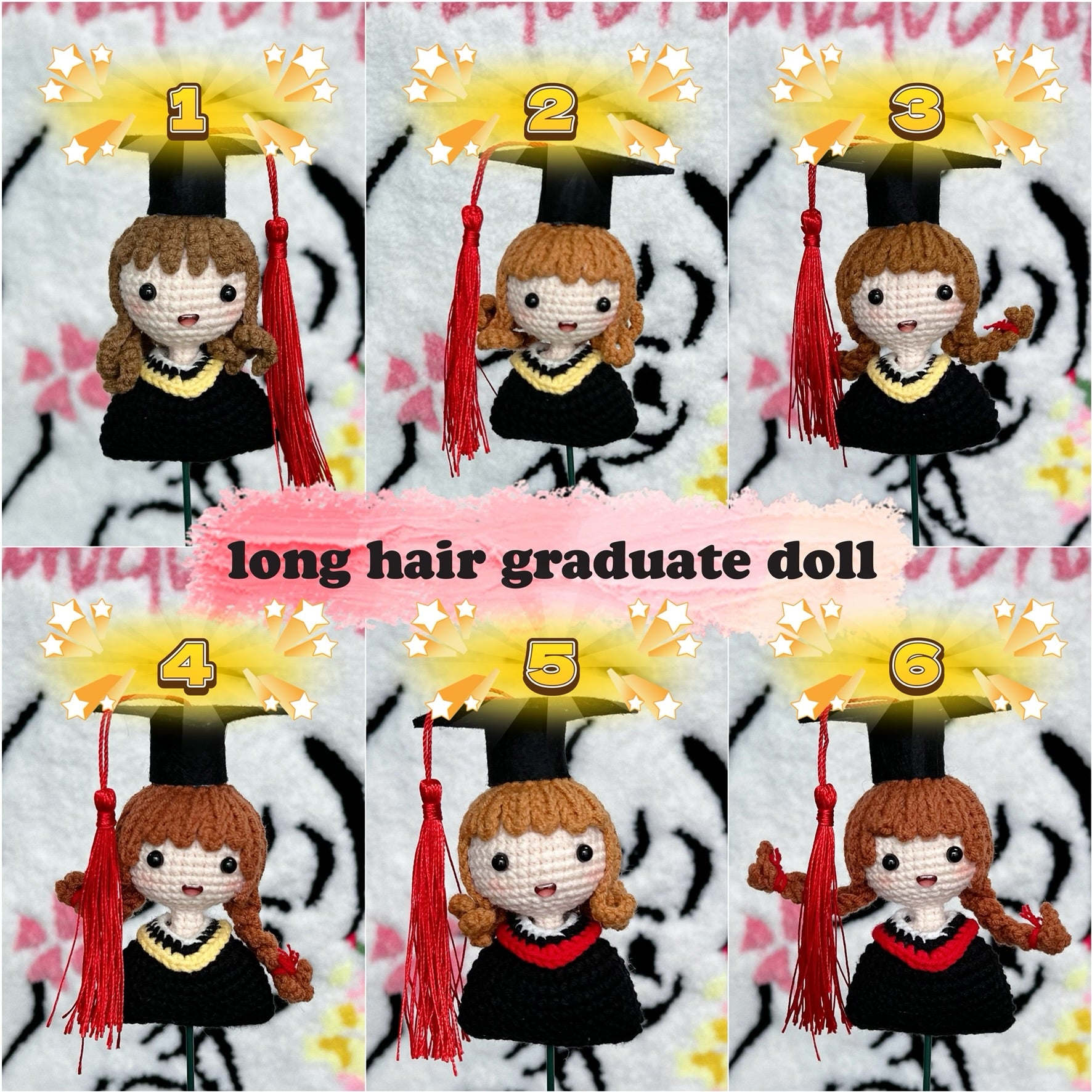 handicroft crochet graduate doll long hair girl single stalk in 6 variations 2