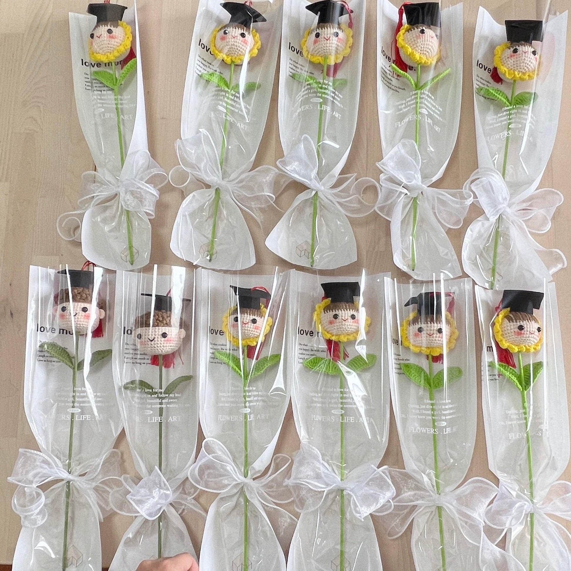 handicroft crochet graduate doll long hair girl single stalk in 6 variations wrapping style