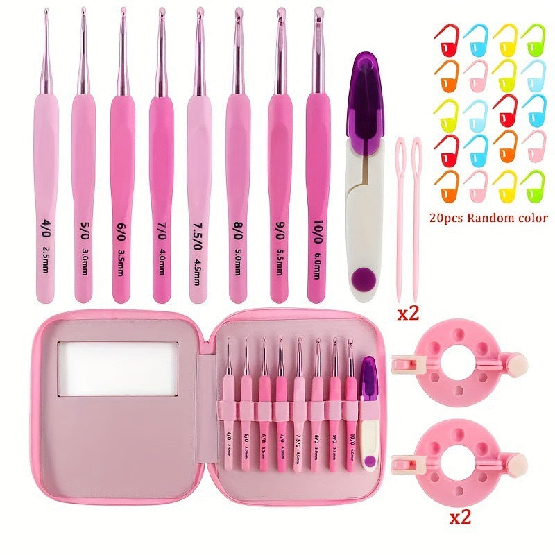 handicroft crochet hook set 8pcs 2.5mm–6.0mm pastel pink with case