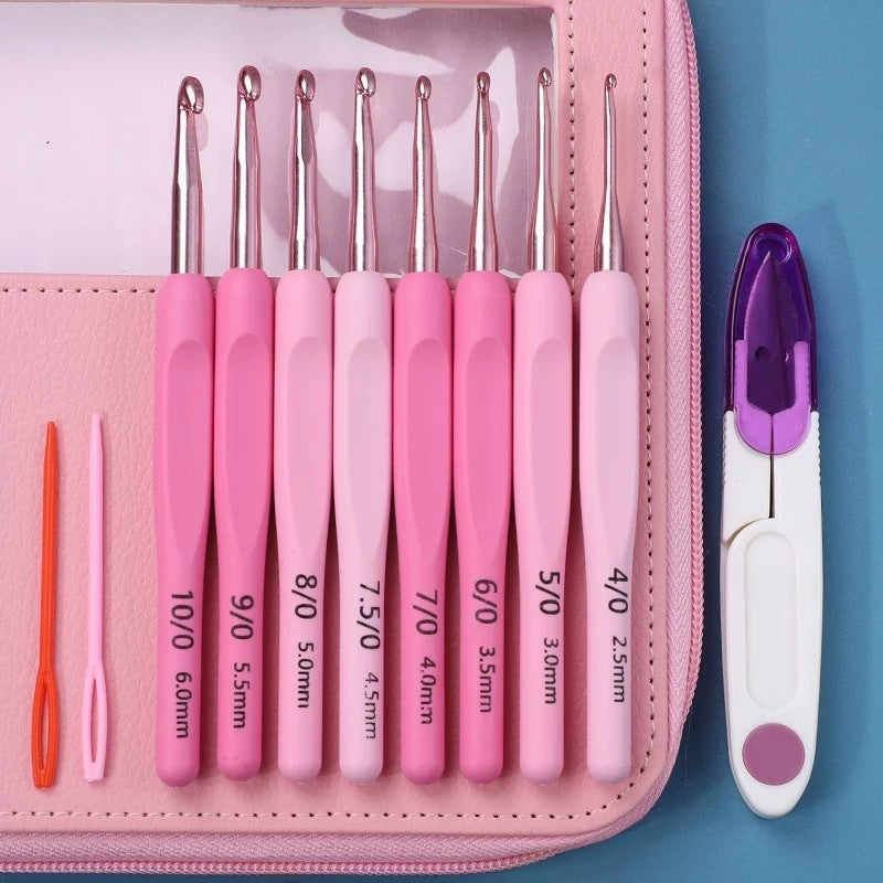 handicroft crochet hook set 8pcs 2.5mm–6.0mm pastel pink with case