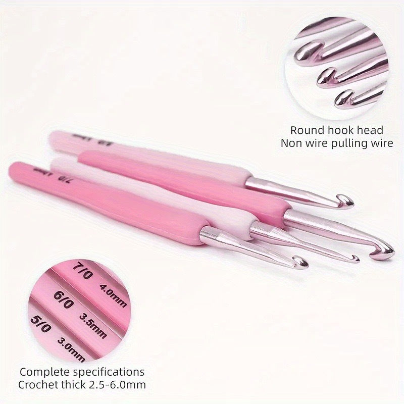 handicroft crochet hook set 8pcs 2.5mm–6.0mm pastel pink with case