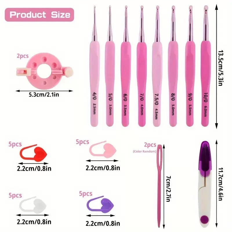 handicroft crochet hook set 8pcs 2.5mm–6.0mm pastel pink with case