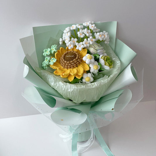 handicroft crochet jumbo sunflower flower bouquet sunshine & bliss in green