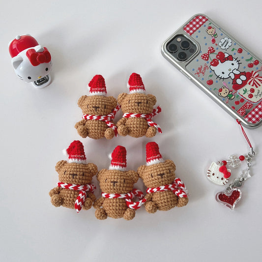 handicroft crochet mini christmas bear keychain