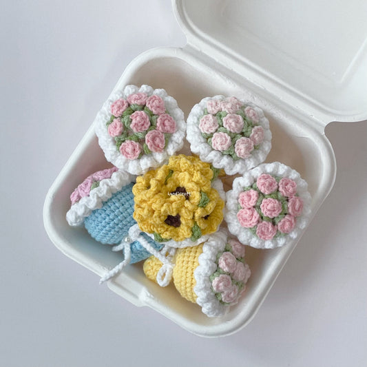 handicroft crochet mini flower bouquet tiny roses sunflower in pink blue yellow