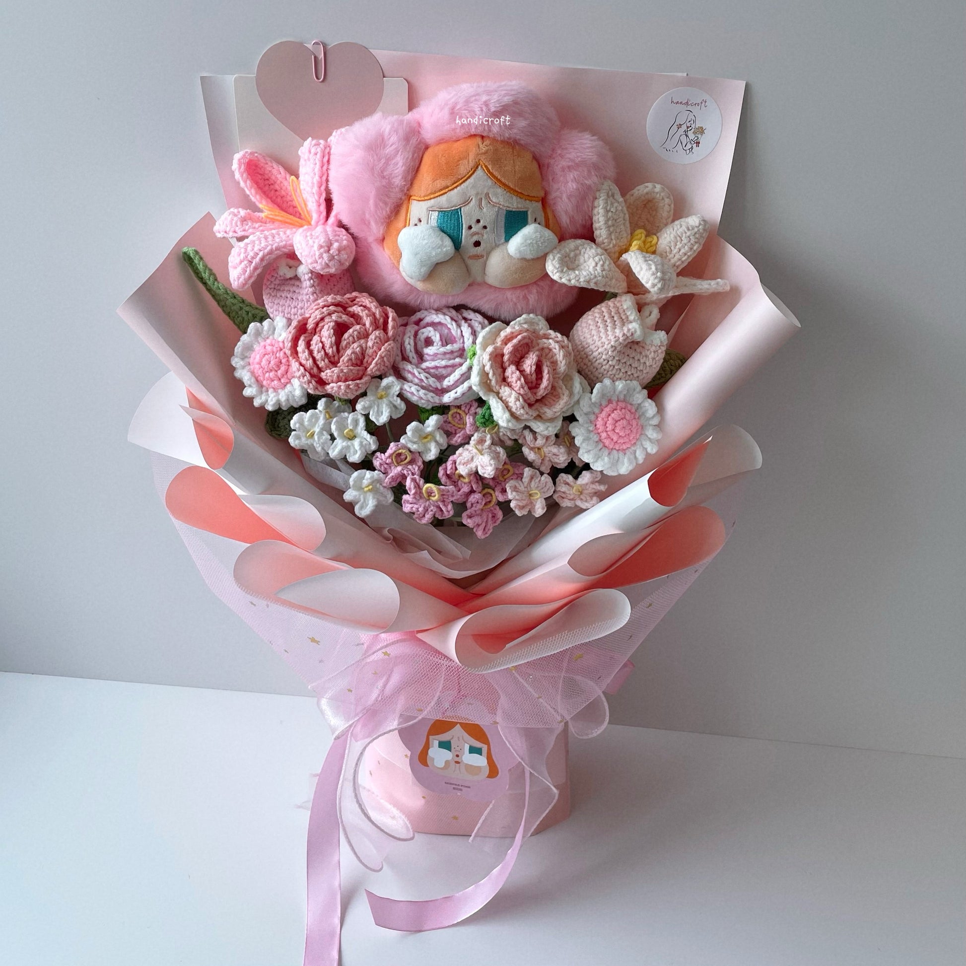 handicroft crybaby sad club series plush handmade crochet flower bouquet crybaby's dream garden sakura pink