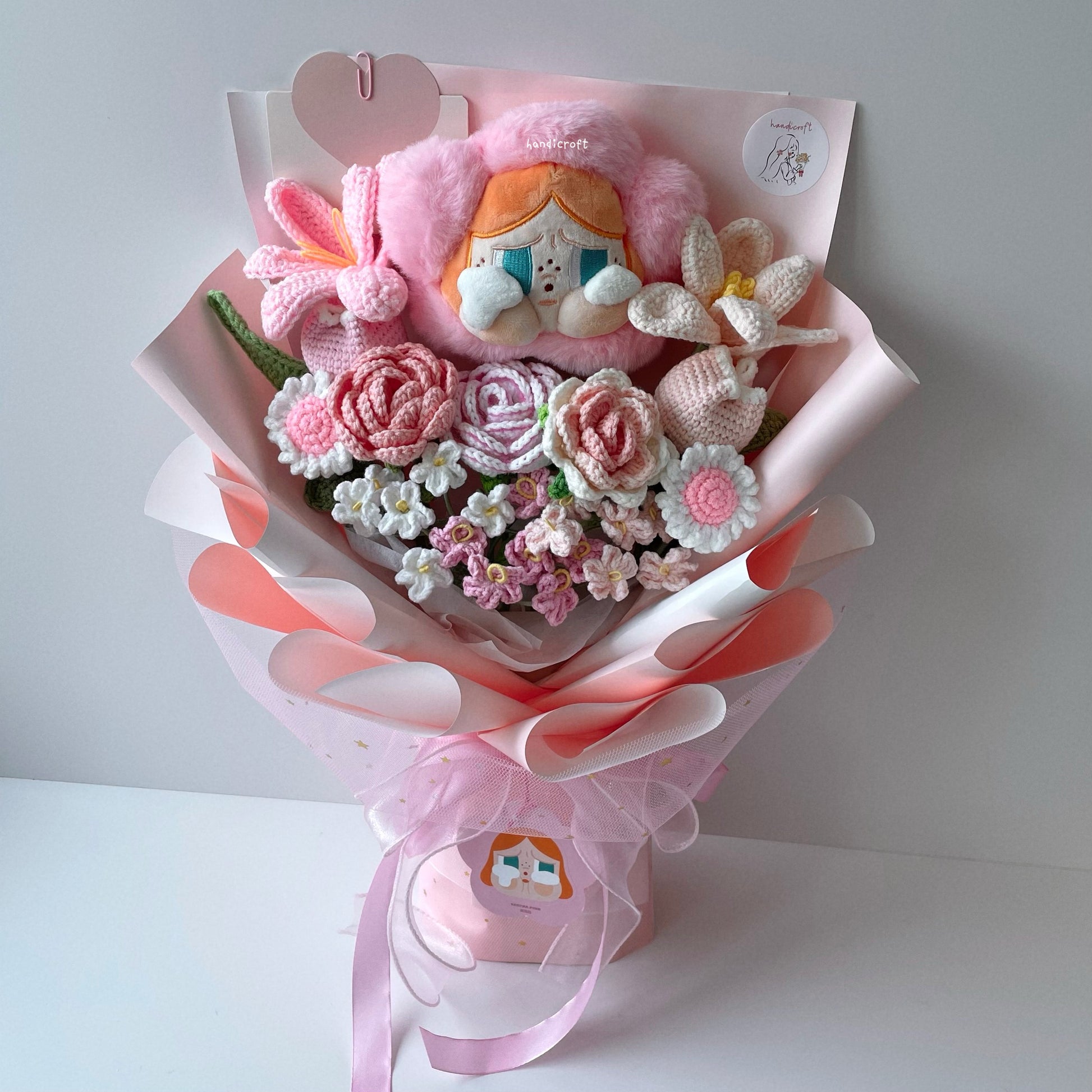 handicroft crybaby sad club series plush handmade crochet flower bouquet crybaby's dream garden sakura pink