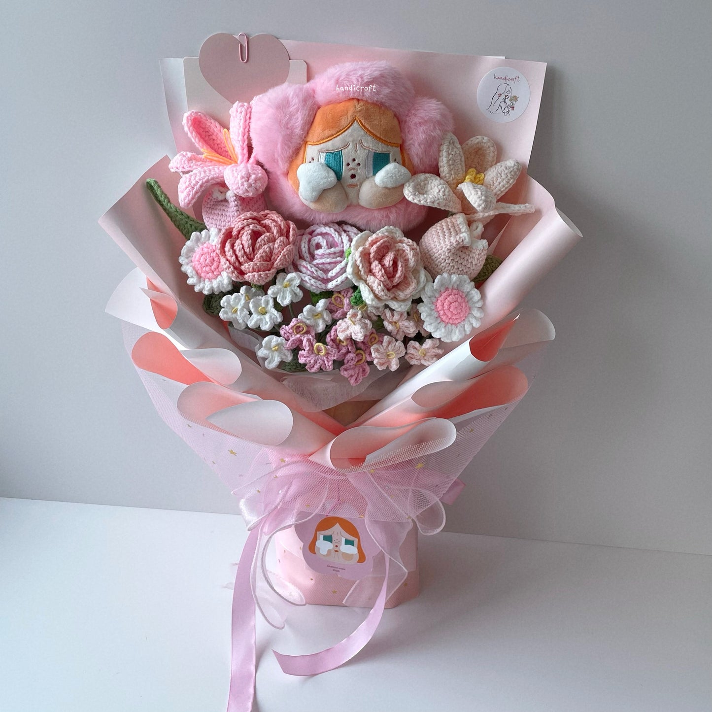 handicroft crybaby sad club series plush handmade crochet flower bouquet crybaby's dream garden sakura pink