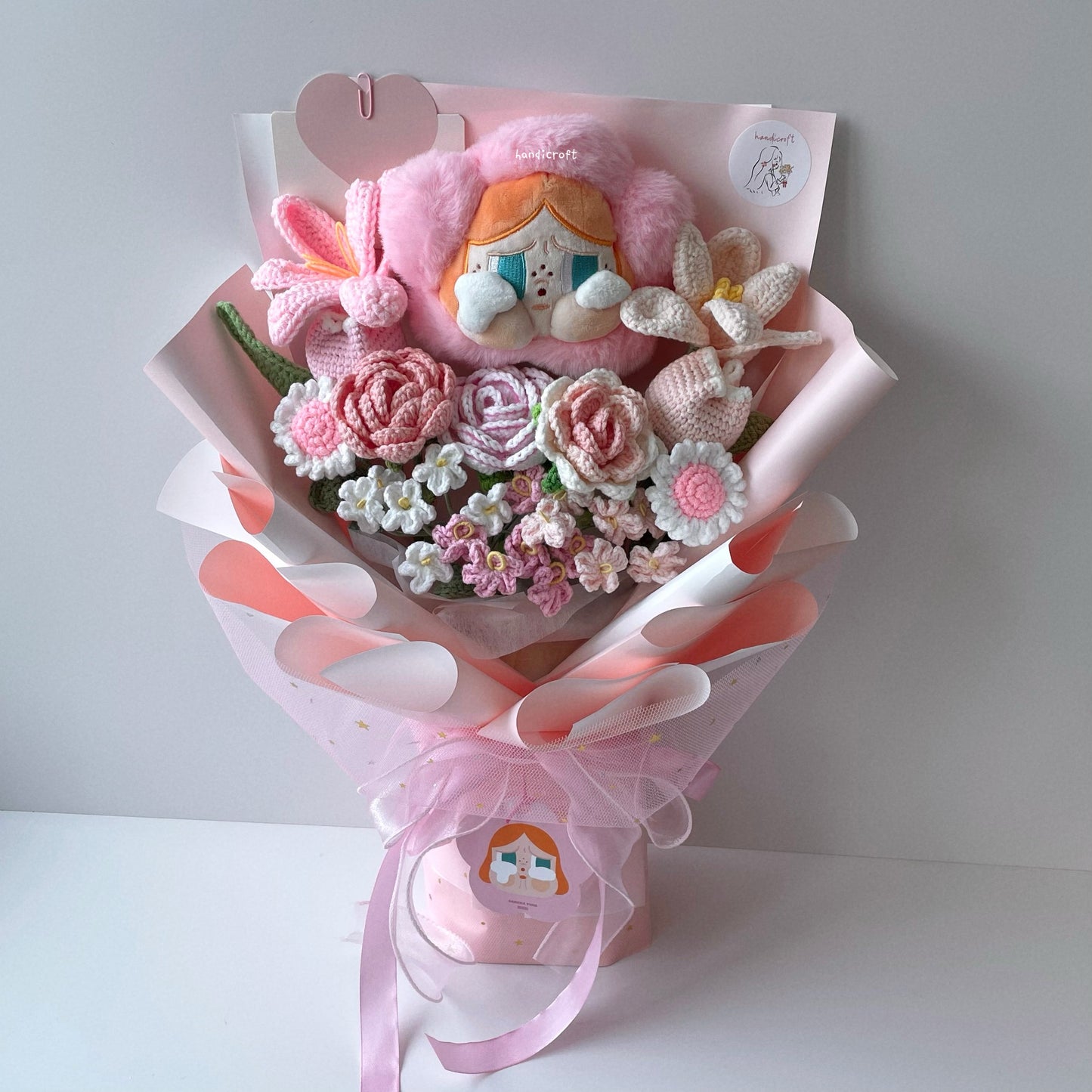 handicroft crybaby sad club series plush handmade crochet flower bouquet crybaby's dream garden sakura pink