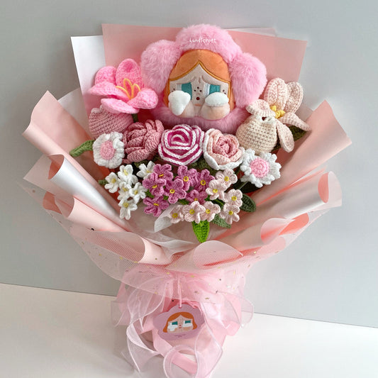 handicroft crybaby sad club series plush handmade crochet flower bouquet crybaby's dream garden sakura pink