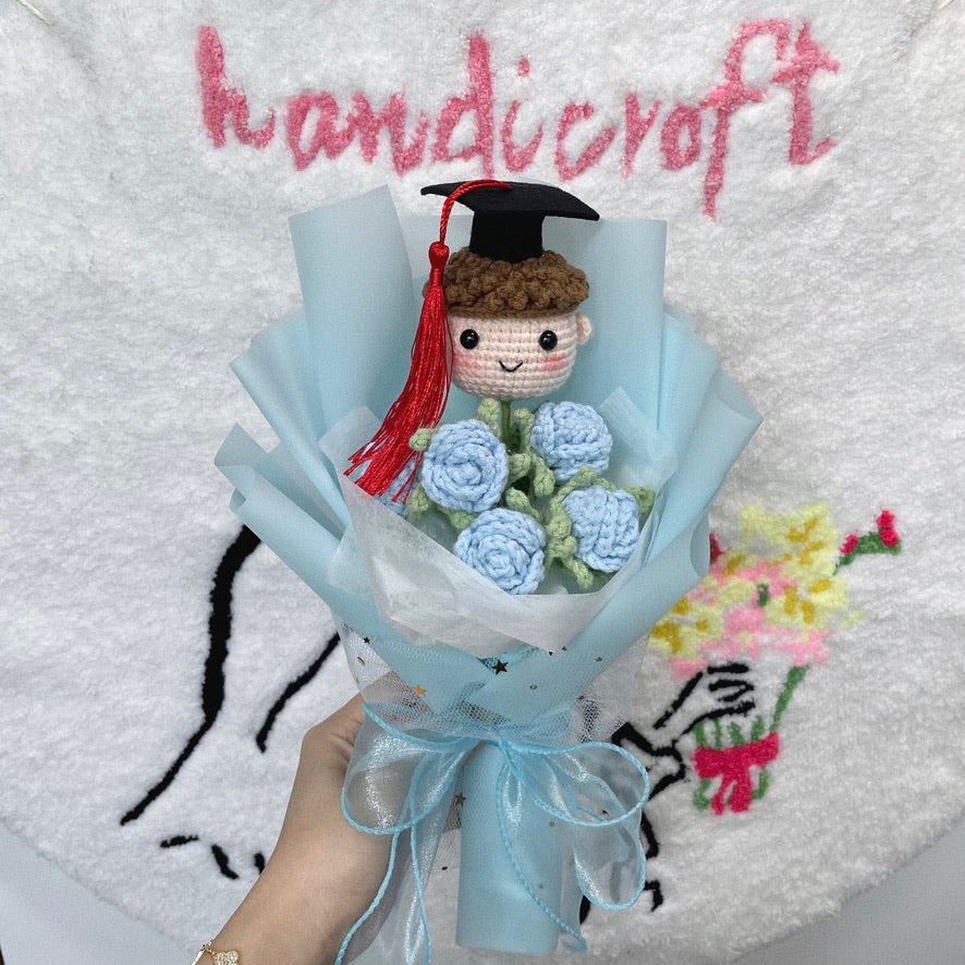 handicroft graduation flower bouquet grad & bloom boy with blue flowers
