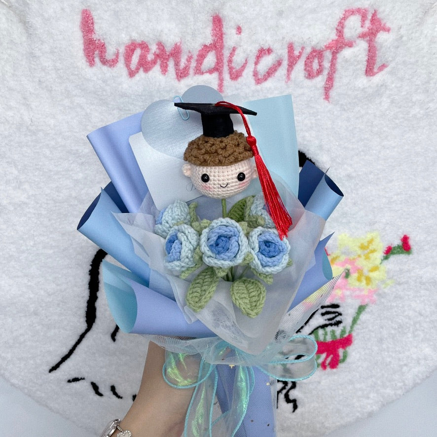 handicroft graduation flower bouquet grad & bloom boy with ombre blue flowers wrapped