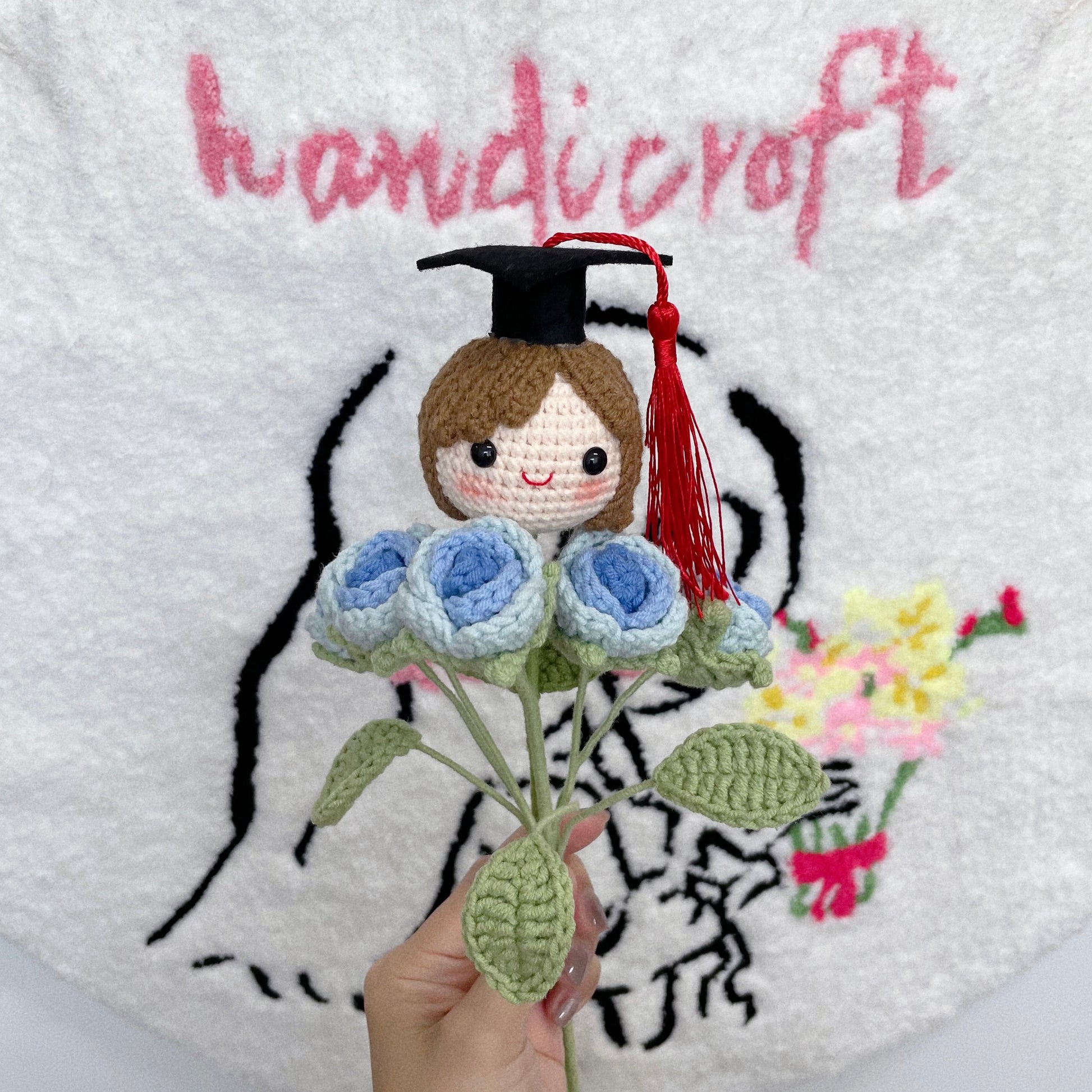 handicroft graduation flower bouquet grad & bloom girl with ombre blue flowers