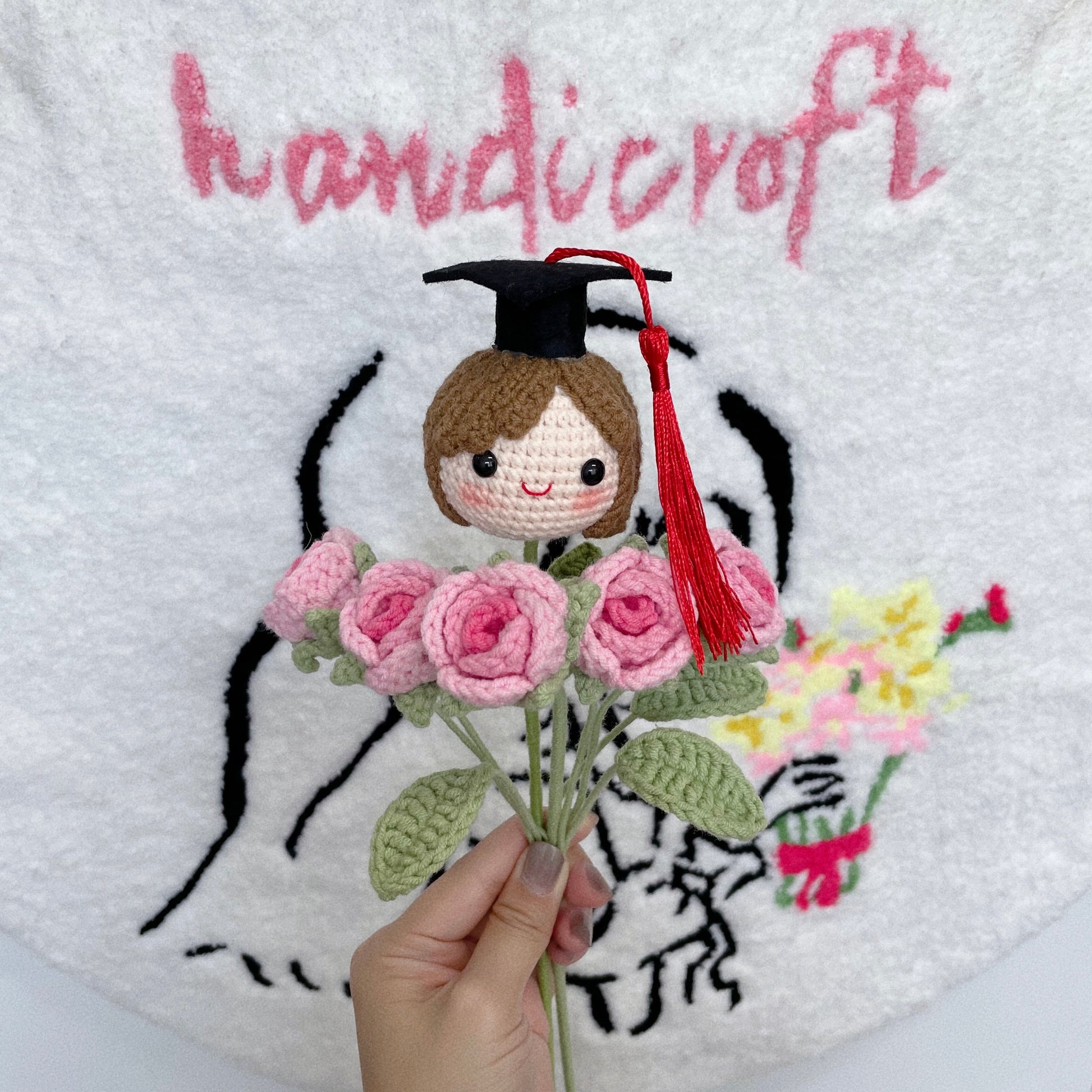 handicroft graduation flower bouquet grad & bloom girl with ombre pink flowers