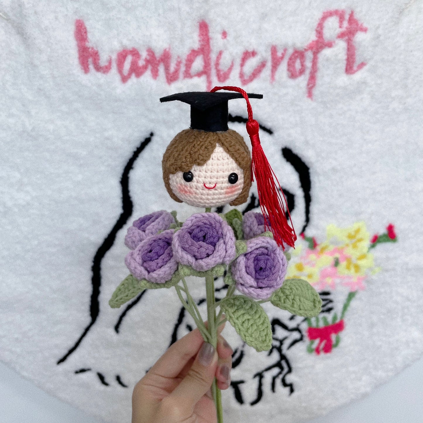 handicroft graduation flower bouquet grad & bloom girl with ombre purple flowers